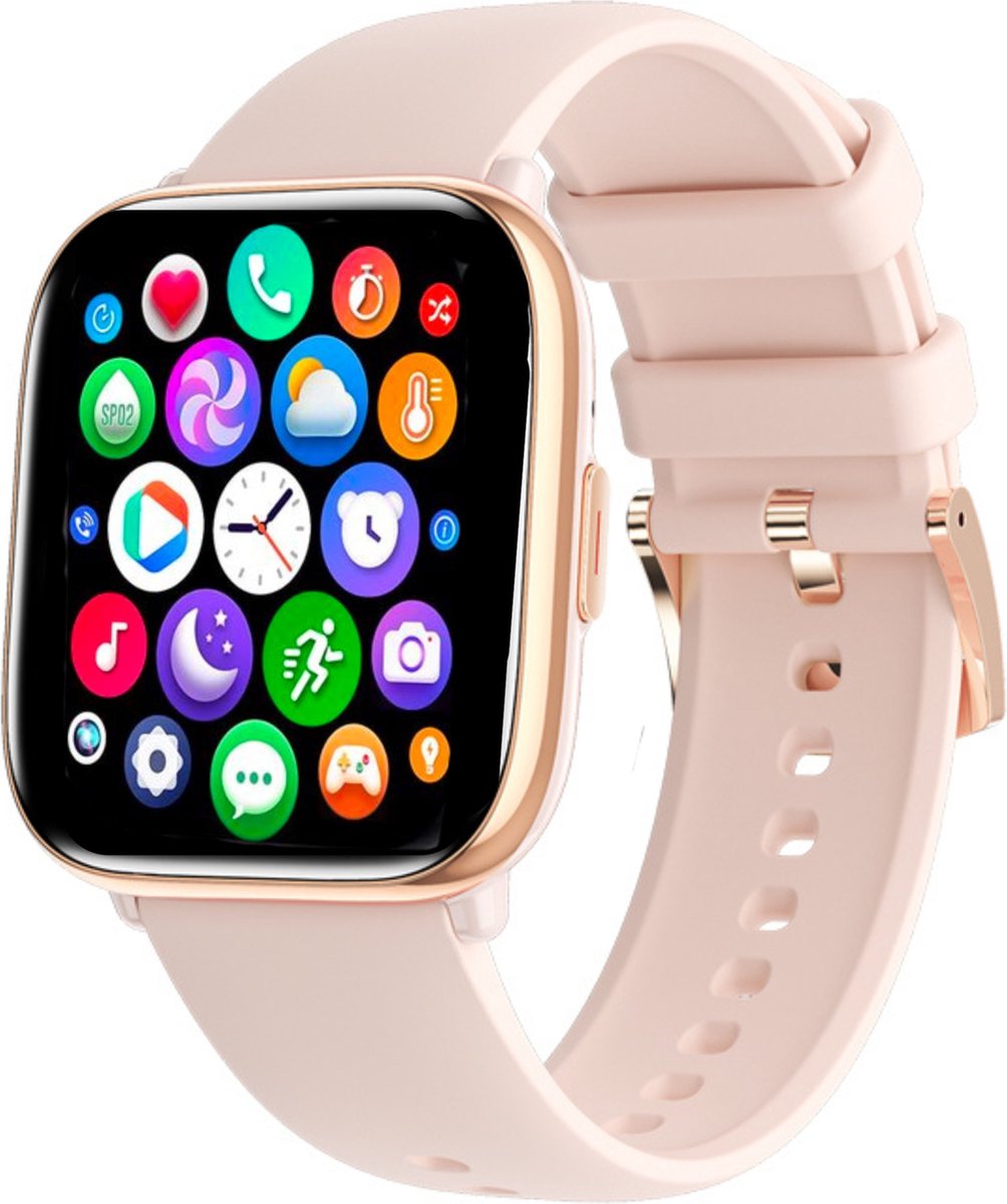 FOXLY® Smartwatch X55 HD Touchscreen Roze - Stappenteller - Bloeddrukmeter - Saturatiemeter - Android - iOS - Heren dames en kinderen