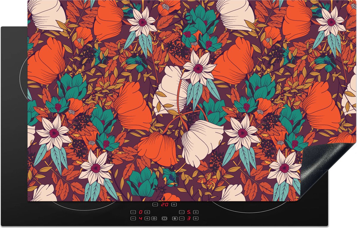 KitchenYeah® Inductie beschermer 83x51.5 cm - Bloemen - Herfst - Patroon - Kookplaataccessoires - Afdekplaat voor kookplaat - Inductiebeschermer - Inductiemat - Inductieplaat mat