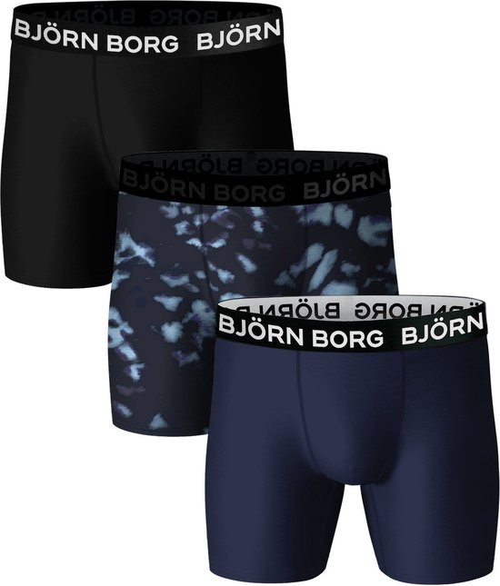 Bjorn Borg - Björn Borg Performance Boxershorts 3-Pack Blauw Zwart - Heren - Maat XL - Body-fit