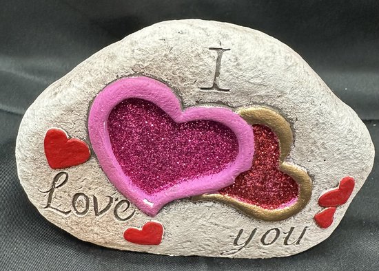 Decoratieve steen met tekst "I love you" van cement - meerkleurig- hoogte 8x12x9 cm - cement - Woonaccessoires - Woondecoraties