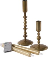 WinQ - Kandelaar glas 10x15cm en 10x25cm metallic gold - inclusief 2 ledkaarsen goud