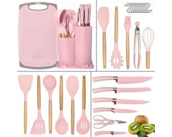 29-piece kitchen utensils cooking gifts - non-stick pans - shovels spoons - cutting tools - wooden handles - heat-resistant silicone cutting boards - storage barrels - kitchen gadget sets