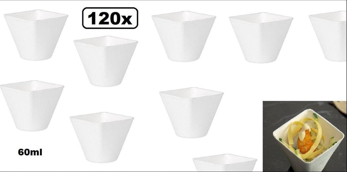120x BIO Amuse cup 60ml wit - Amuse tapas snack schaal cup bakje feest party festival