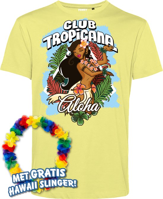 T-shirt Hula Meisje Aloha | Toppers in Concert 2024 | Club Tropicana | Hawaii Shirt | Ibiza Kleding | Lichtgeel | maat XXXL