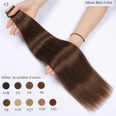 Tape In Hairextensions 24 inch / 60cm| Kleur 2 Chocolade Bruin|100% Remy Human Hair Extensions| Straight |