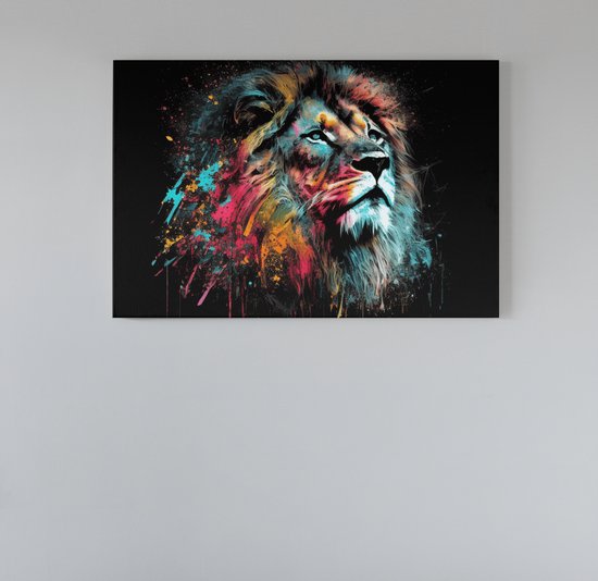 Peinture sur toile Lion - Animaux - Coloré - Peintures imprimées sur toile - 60x40x2 cm