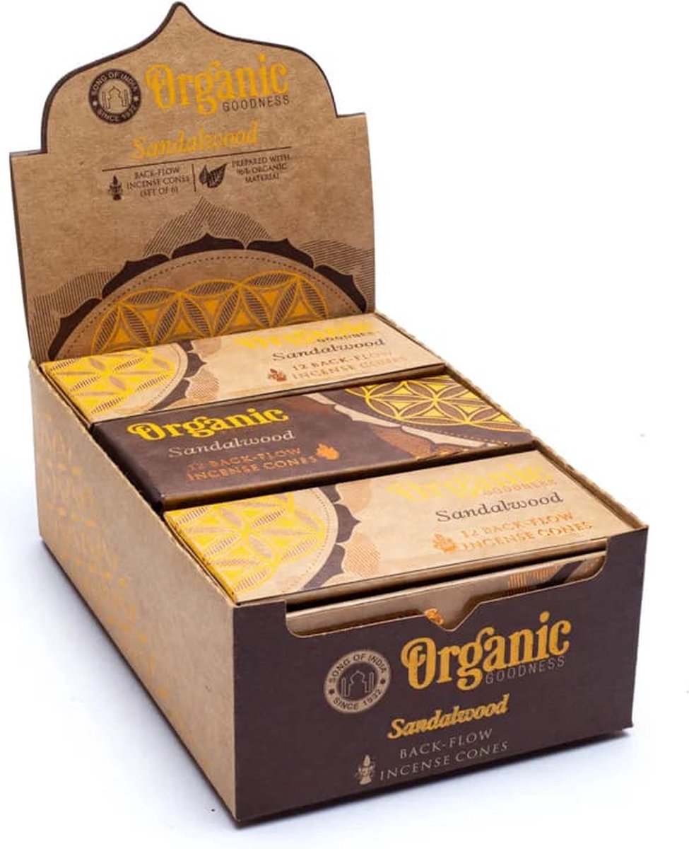 Song of India Organic Goodness - Sandelhout - Backflow - Wierookkegels - Song of india - doos 6 stuks