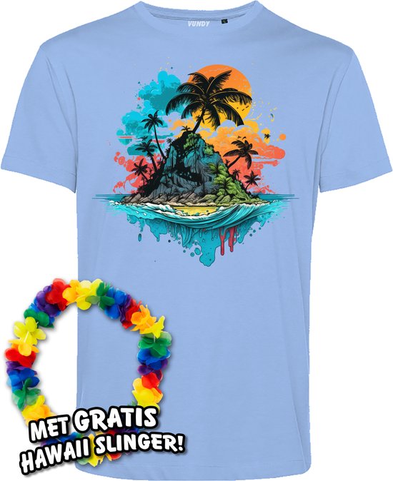 T-shirt Palmboom Eiland | Toppers in Concert 2024 | Club Tropicana | Hawaii Shirt | Ibiza Kleding | Lichtblauw | maat XXXL