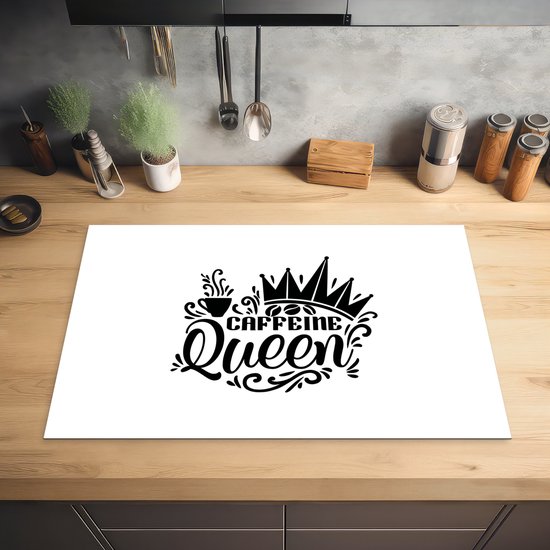 KitchenYeah® Inductie beschermer 80x52 cm - Caffeine queen - Vrouwen - Quotes - Spreuken - Kookplaataccessoires - Afdekplaat voor kookplaat - Inductiebeschermer - Inductiemat - Inductieplaat mat