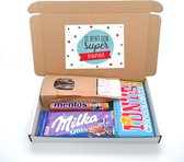 Vaderdag cadeau - Je bent een Superpapa - brievenbuspakket - Tony Chocolonely melk - Milka chocolade - Mentos Fanta - drop - Cadeau