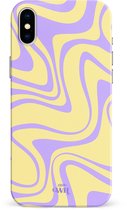 xoxo Wildhearts Sunny Side Up - Single Layer - Hard hoesje geschikt voor iPhone X / Xs case - Siliconen hoesje iPhone met golven print - Cover geschikt voor iPhone X / Xs beschermhoesje - geel / paars