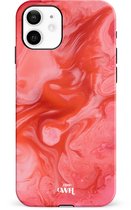 xoxo Wildhearts Marble Red Lips - Double Layer - Hardcase hoesje geschikt voor iPhone 11 hoesje - Rood hoesje - Marmer case geschikt voor iPhone 11 hoesje rood - Shockproof beschermhoes - Rood