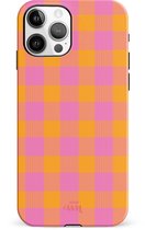 xoxo Wildhearts Brunch o'clock hoesje Double Layer - Hoesje met ruiten geschikt voor iPhone 11 Pro hoesje - Dames hoesje geschikt voor iPhone 11 Pro - Kleurrijk hoesje - shockproof case - Geruit hoesje - oranje / paars