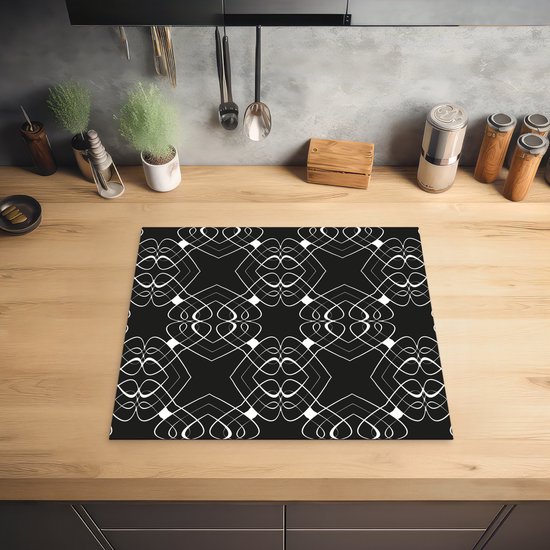 KitchenYeah® Inductie beschermer 60x52 cm - Patroon - Lijn - Zwart Wit - Kookplaataccessoires - Afdekplaat voor kookplaat - Inductiebeschermer - Inductiemat - Inductieplaat mat