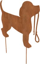Industrial Garden - Hond met riem cortenstaal - Tuindecoratie - 45cm breed - 40cm hoog