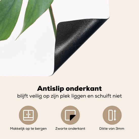 KitchenYeah® Inductie beschermer 71x52 cm - Botanisch blad op een witte achtergrond - Kookplaataccessoires - Afdekplaat voor kookplaat - Inductiebeschermer - Inductiemat - Inductieplaat mat