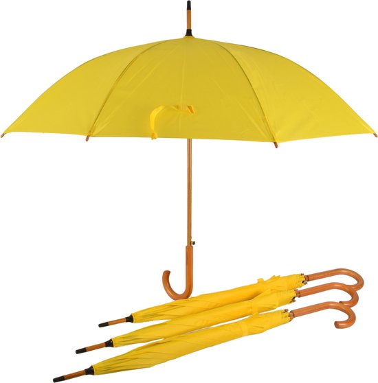 Set van 4 Gele Automatische Paraplu's 102cm - Waterdicht | Paraplu met Houten Handvat | Regenbescherming Voor Elke Gelegenheid!