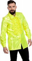 Jaren 80 & 90 Kostuum | Gele Ruchesblouse Satijn Foute Neon Disco | Maat 52 | Carnaval kostuum | Verkleedkleding