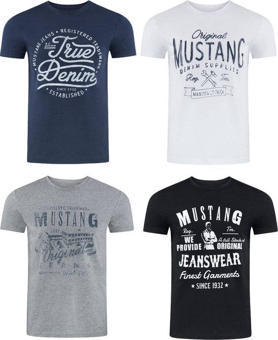 Mustang Heren T-Shirt 4-Pack regular fit Veelkleurig XXXL Ronde Hals Volwassenen