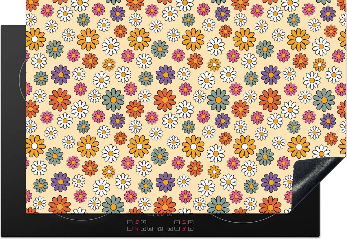 KitchenYeah® Inductie beschermer 77x51 cm - Vintage - Patronen - Bloem - Planten - Kookplaataccessoires - Afdekplaat voor kookplaat - Inductiebeschermer - Inductiemat - Inductieplaat mat - Keuken decoratie