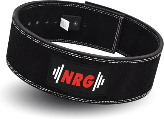 NRG fitness - Halterriem - Powerlift Riem - Krachttraining - Lifting Belt - Lever Buckle Fast Clip Sluiting - Zwart - Gewichthefriem - Powerlifting - Bodybuilding - Maat L