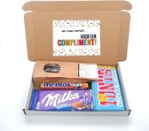 Complimenten cadeautje -Brievenbus pakketje - Een mooi moment voor een compliment - Tony Chocolonely melk - Milka chocolade - Mentos Fanta - drop - Cadeau