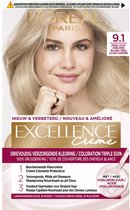 L'Oréal Paris Excellence Creme Teinture pour cheveux Permanente 9.1 Blond Cendré Très Clair - 6 Pièces - Pack Économique