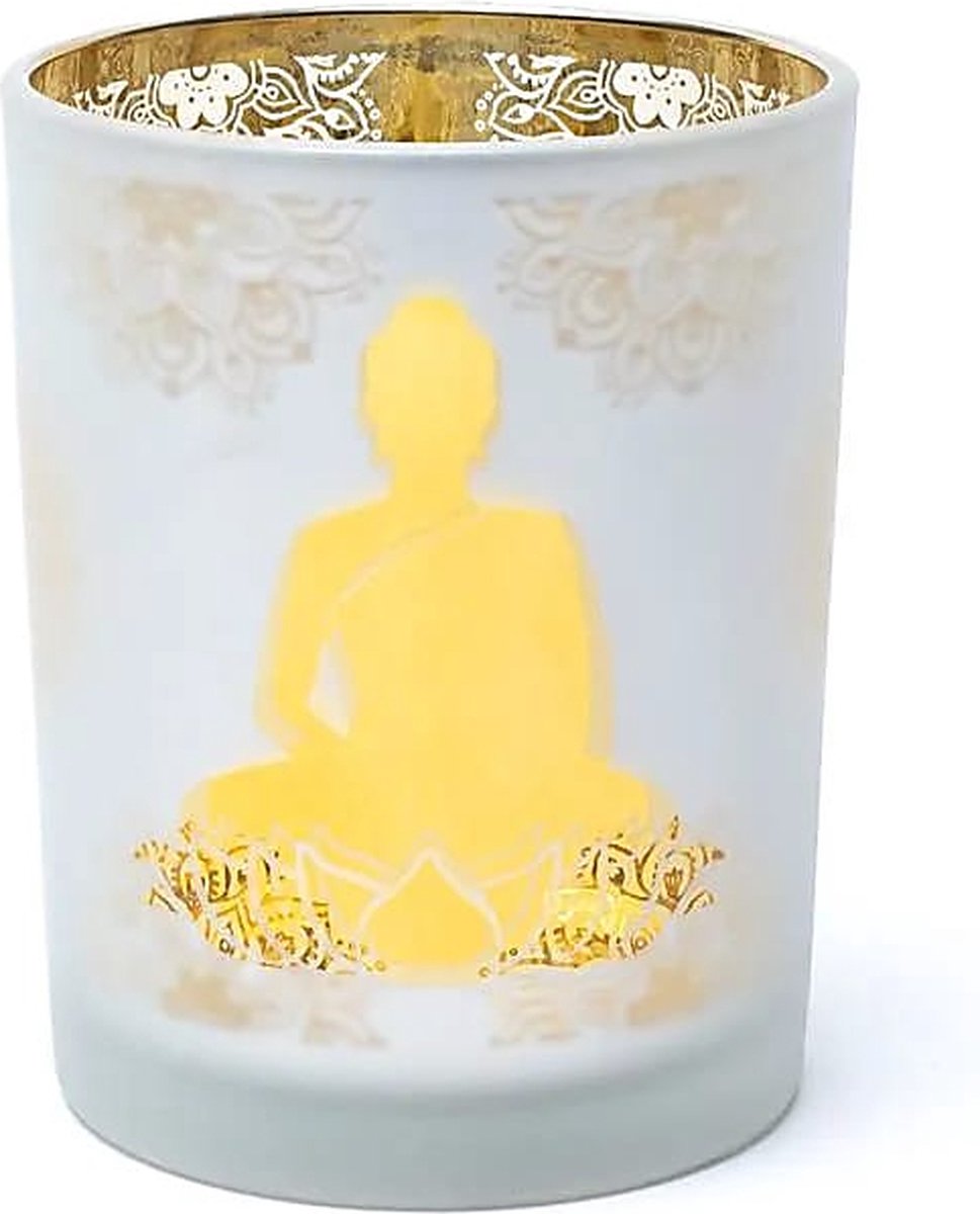 Yogi & Yogini - Sfeerlicht - matglas/metallic - Boeddha - 10 cm x 12,5 cm