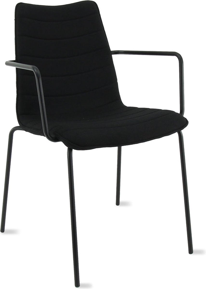 Workliving Verona Eetkamerstoel / Vergaderstoel - Met Armleuningen - stof Mirage zwart - frame zwart Zwart - Zwart - Armleuningen