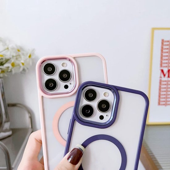 Coque Hybride Transparente en TPU - Coque Surround pour Appareil Photo - Compatible avec MagSafe Convient pour : Apple iPhone 14 Pro Max - Violet