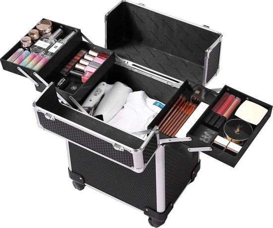 Afsluitbare Cosmeticakoffer op Wielen – Make-up koffer – Zwart | bol.com