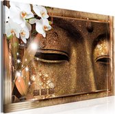 Schilderij - De ogen van Boeddha  met orchideeën