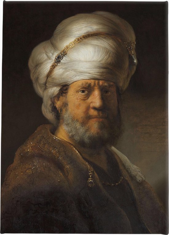 Man in oosterse kleding | Rembrandt van Rijn | 1635 | Canvasdoek | Wanddecoratie | 100CM x 150CM | Schilderij | Oude meesters | Foto op canvas