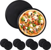 relaxdays 10 x assiette à pizza - revêtement antiadhésif - forme de pizza - rond - acier au carbone - gris