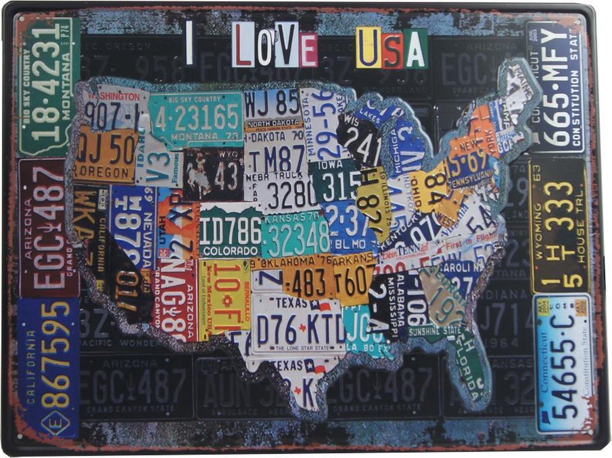 Zakje Lastig optellen Retro Wandbord - I love USA bord – Amerika bord - Vintage bord - Muur  Decoratie -... | bol.com