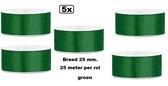 5x Rol Satin Ribbon lint 25mm groen 25 meter