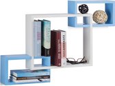 Relaxdays wandplank kubus - wandboard - steekverbinding - MDF hout - rechthoekige wandbox - wit-blauw