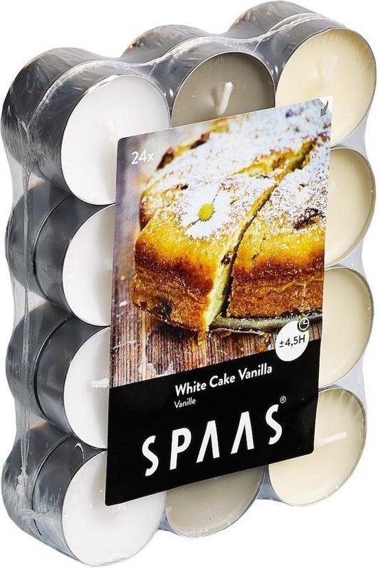 24x Geurtheelichtjes White Cake Vanilla 4,5 branduren - Geurkaarsen cake/vanille geur - Waxinelichtjes
