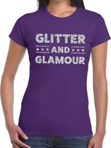 Glitter and Glamour zilver glitter tekst t-shirt paars dames L