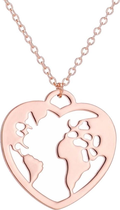 Fako Bijoux® - Collier - Globe Heart - Carte du monde - Doré rose