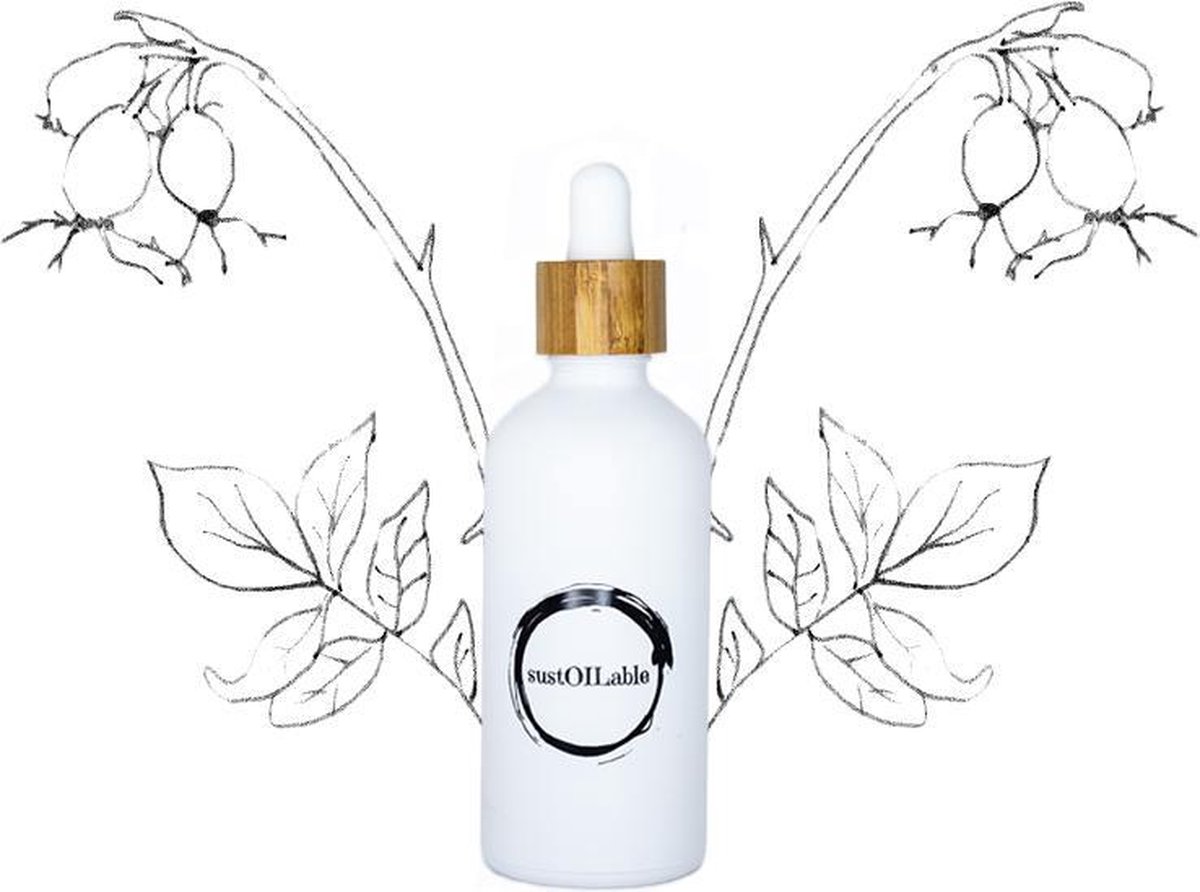 Rozenbottelolie - glazen pipet flesje 100ml (navulbaar en plasticvrij verpakt) - vegan - dierproefvrij en zonder chemische toevoegingen - rozenbottel huidolie
