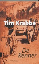 Tim Krabbé, De Renner. Een wielrenner op de fiets, met een auto en motor op de achtergrond.