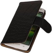 Croco Bookstyle Wallet Case Hoesjes voor LG Optimus L70 Zwart