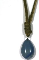 IbizaMen - leer veter bruin vintage - drop blauw - verstelbaar in nek - 40-80cm