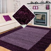 Flycarpets Candy Shaggy Vloerkleed - 200x200cm - Paars Lijstmotief - Hoogpolig
