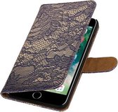 Blauw Lace booktype wallet cover hoesje voor Apple iPhone 7 Plus / 8 Plus