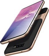 Luxe arrière de luxe pour Samsung Galaxy S10 Plus | Étui rigide antichoc | Boîtier en TPU de haute qualité | Noir | Or | Avec fenêtre | Béquille