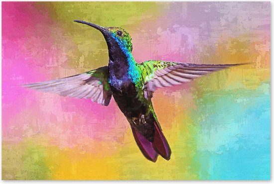 Graphic Message - Tuin Schilderij op Outdoor Canvas - Kolibrie - Vogel - Kleurrijk - Buiten