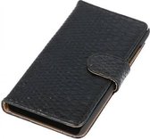 Snake Bookstyle Wallet Case Hoesjes voor Huawei Honor 3C Zwart