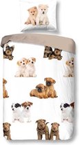 Snoozing Puppies - Flanel - Dekbedovertrek - Eenpersoons - 140x200/220 cm  cm - Multi kleur